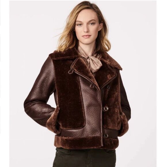 Bernardo Vegan Fur-Leather Jacket brown NWT XS $220 - Picture 2 of 6